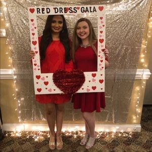 Francesca’s Red Lace Eyelet Shift Dress